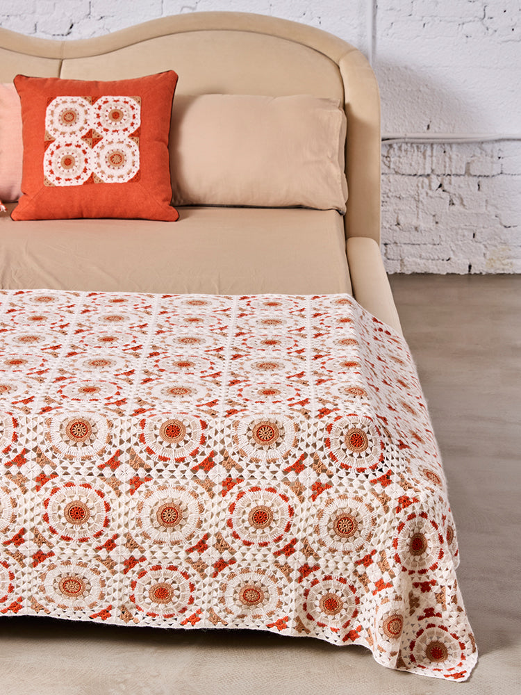 Handmade silk cashmere crochet throw